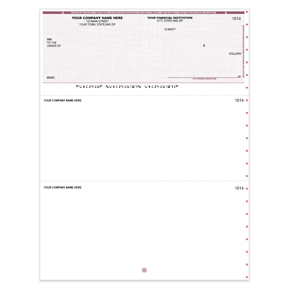 Linen Style Imprinted Check - QuickBook-Top w/ Sig Line-BU