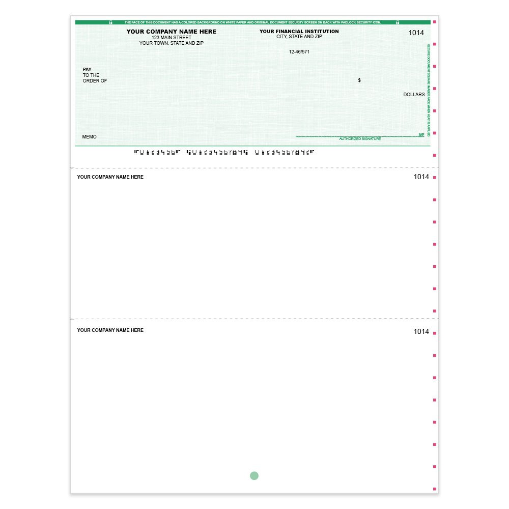 Linen Style Imprinted Check - QuickBook-Top w/ Sig Line-GN