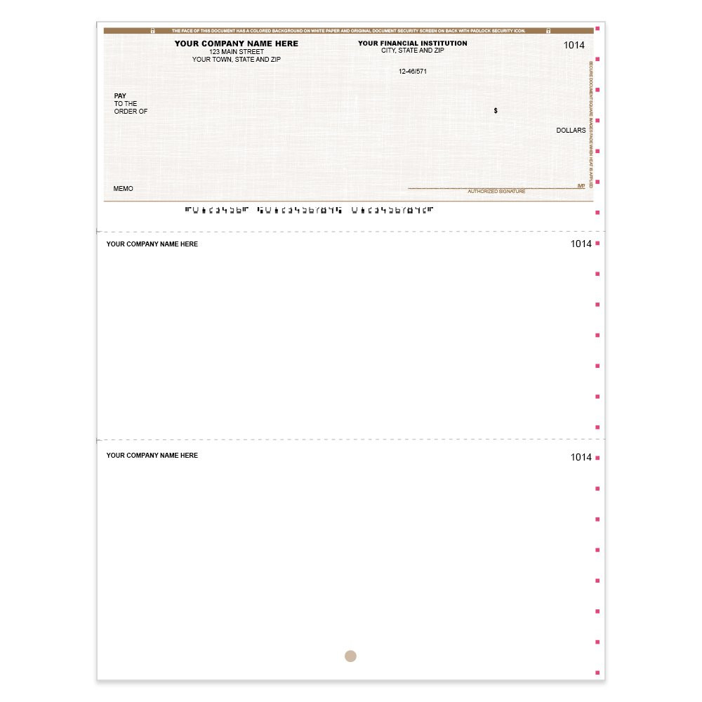 Linen Style Imprinted Check Top w/ Sig Line- Tan