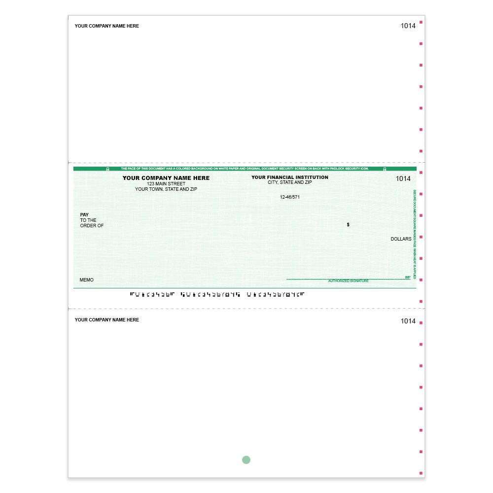 Linen Style Imprinted Check Middle w/ Sig Line- Green