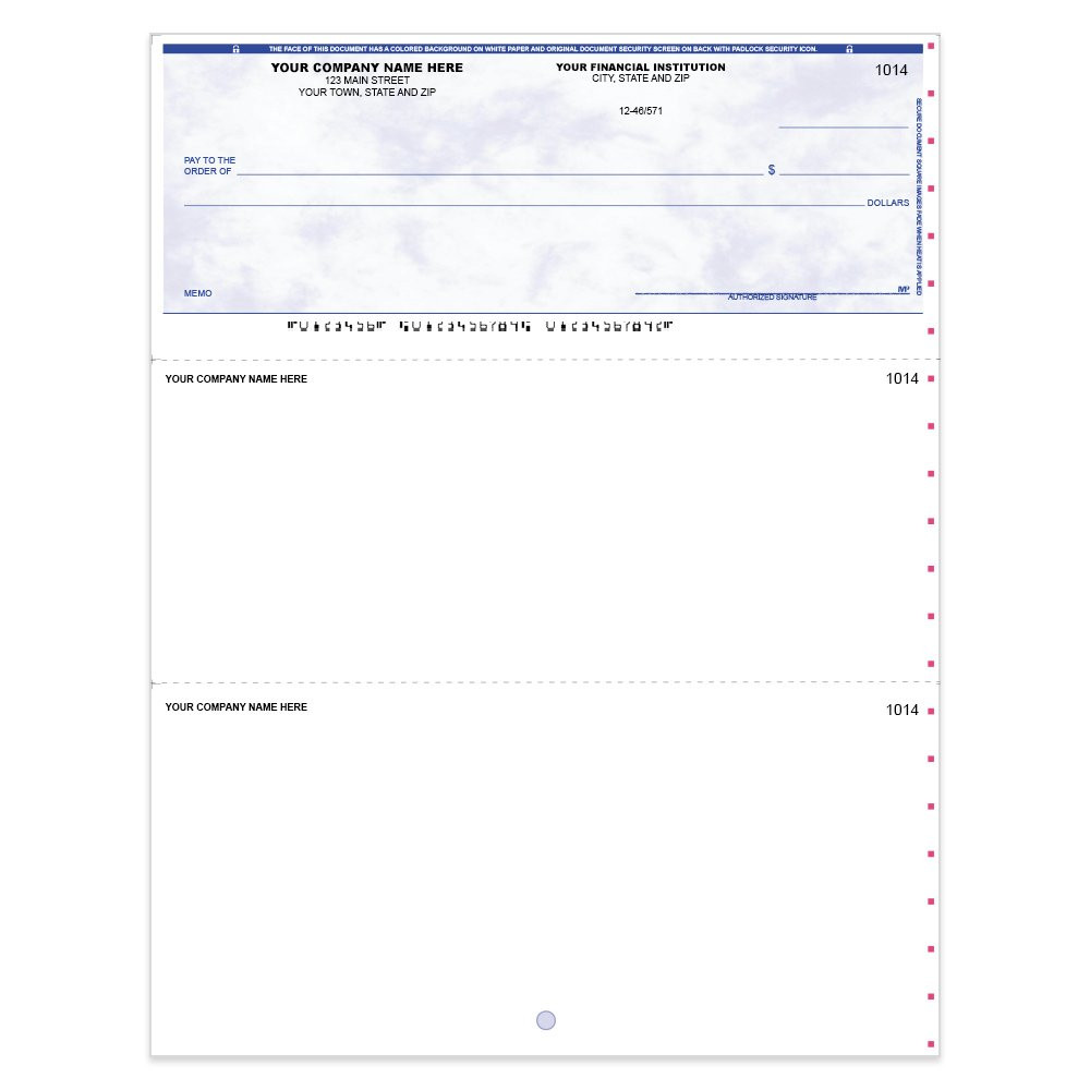 Marble Sky Imprinted Check - Microsoft Money-Top w/ Lines-BL