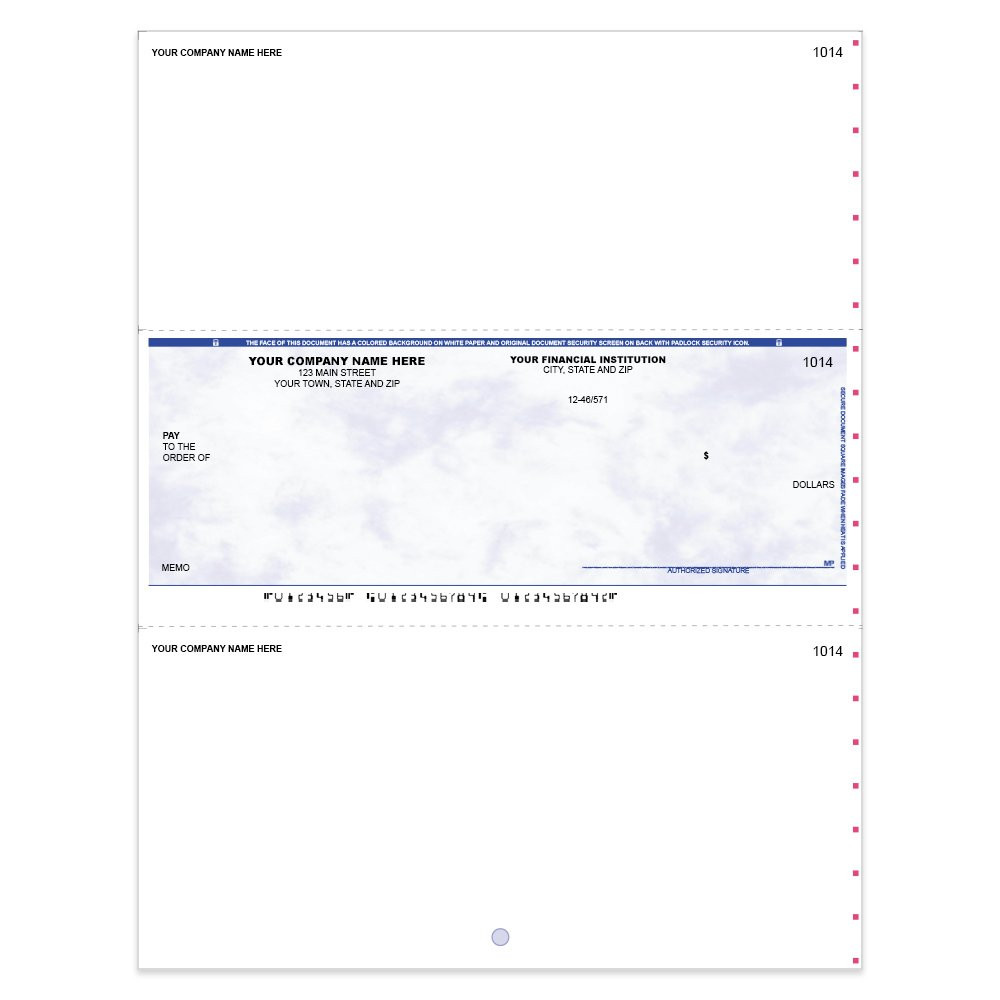 Marble Sky Style Imprinted Check Middle w/ Sig Line- Blue