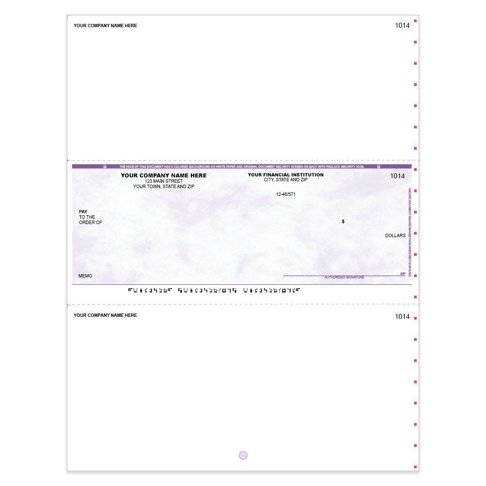 Marble Sky Style Imprinted Check Middle w/ Sig Line- Purple