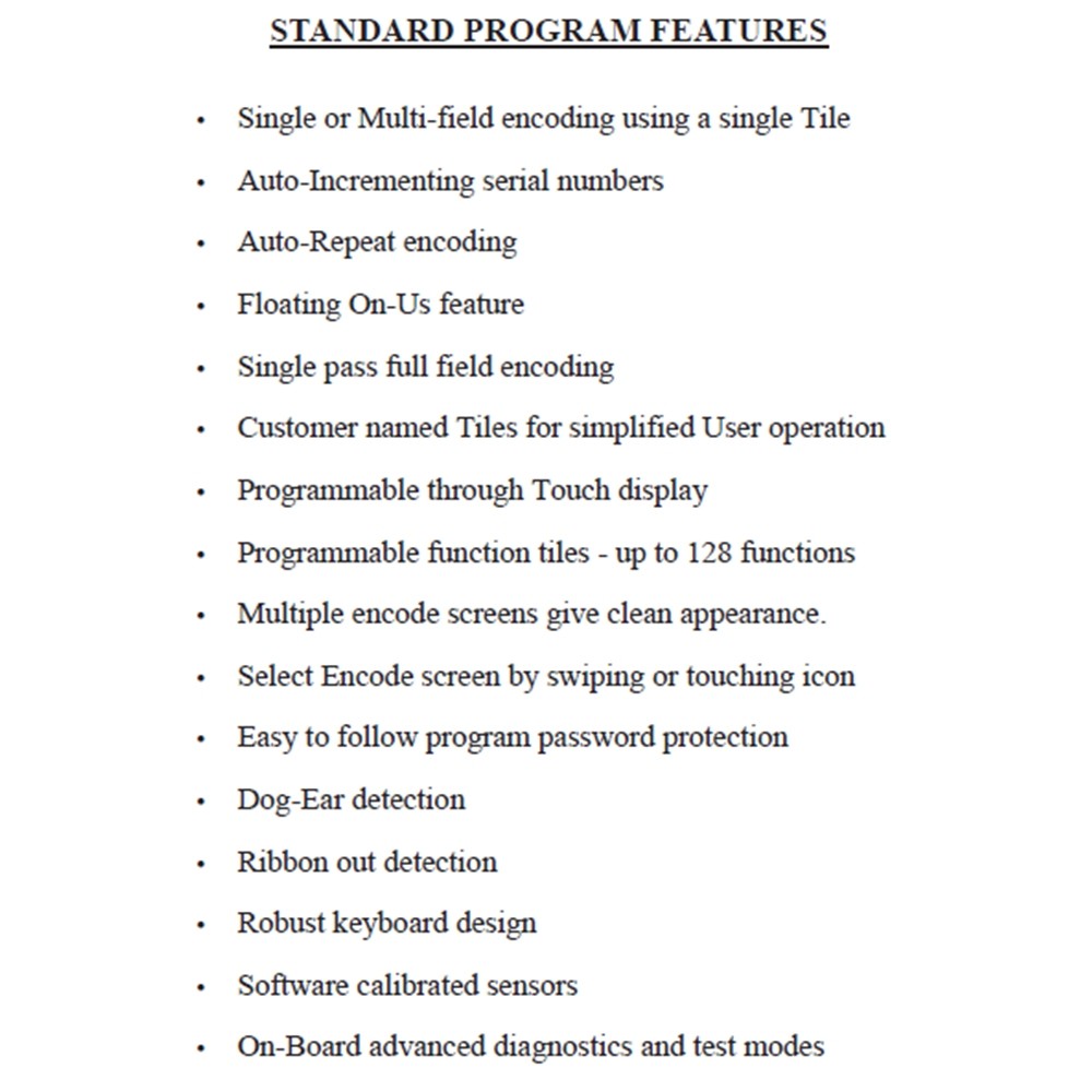 averick Mx-3 Touch Exception Item MICR Encoder Standard Features