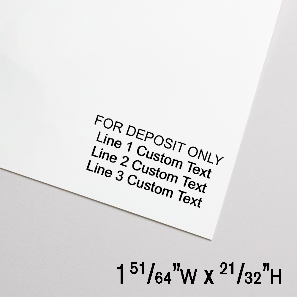 Self-Inking Stamp - For Deposit Only - 3 Lines Cust Text - Black - 1.8"W x .65"H - Small