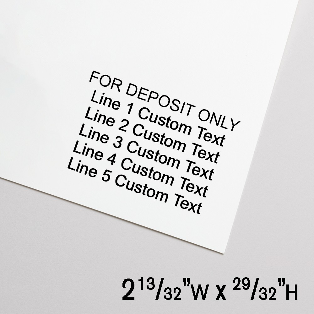 Self-Inking Stamp - For Deposit Only - 5 Lines Cust Text - Black - 2.4"W x 9"H - Large