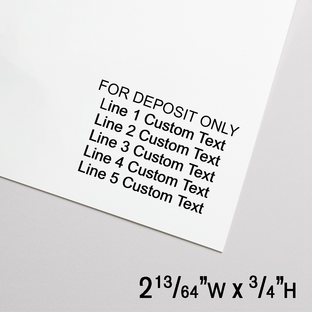 Self-Inking Stamp - For Deposit Only - 5 Lines Cust Text - Black - 2.2"W x .75"H - Medium