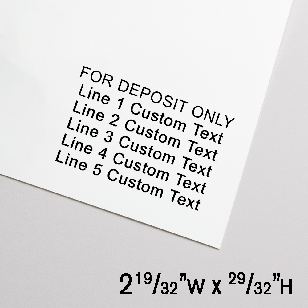 Self-Inking Stamp - For Deposit Only - 5 Lines Cust Text - Black - 2.6"W x 9"H - Extra Large
