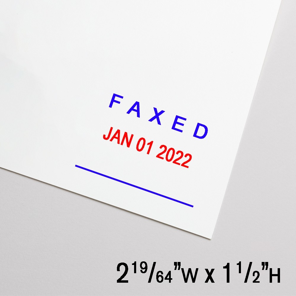 Self-Inking Stamp - Faxed w/ Date - Blue w/ Red - 2.3"W x 1.5"H Large