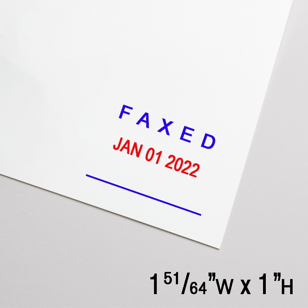 Self-Inking Stamp - Faxed w/ Date - Blue w/ Red - 1.8"W x 1"H Medium