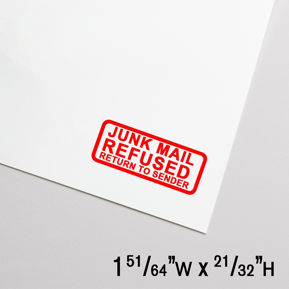 Self-Inking Stamp - Junk Mail Refused Return to Sender - Red Ink - 1.8"W x .65"H Small