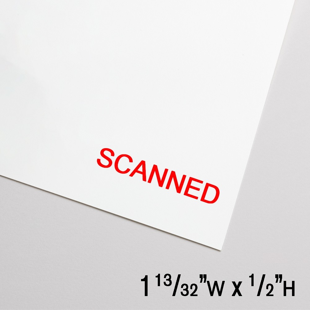 Self-Inking Stamp - Scanned - Red Ink - 1.4"W x 0.5"H Medium