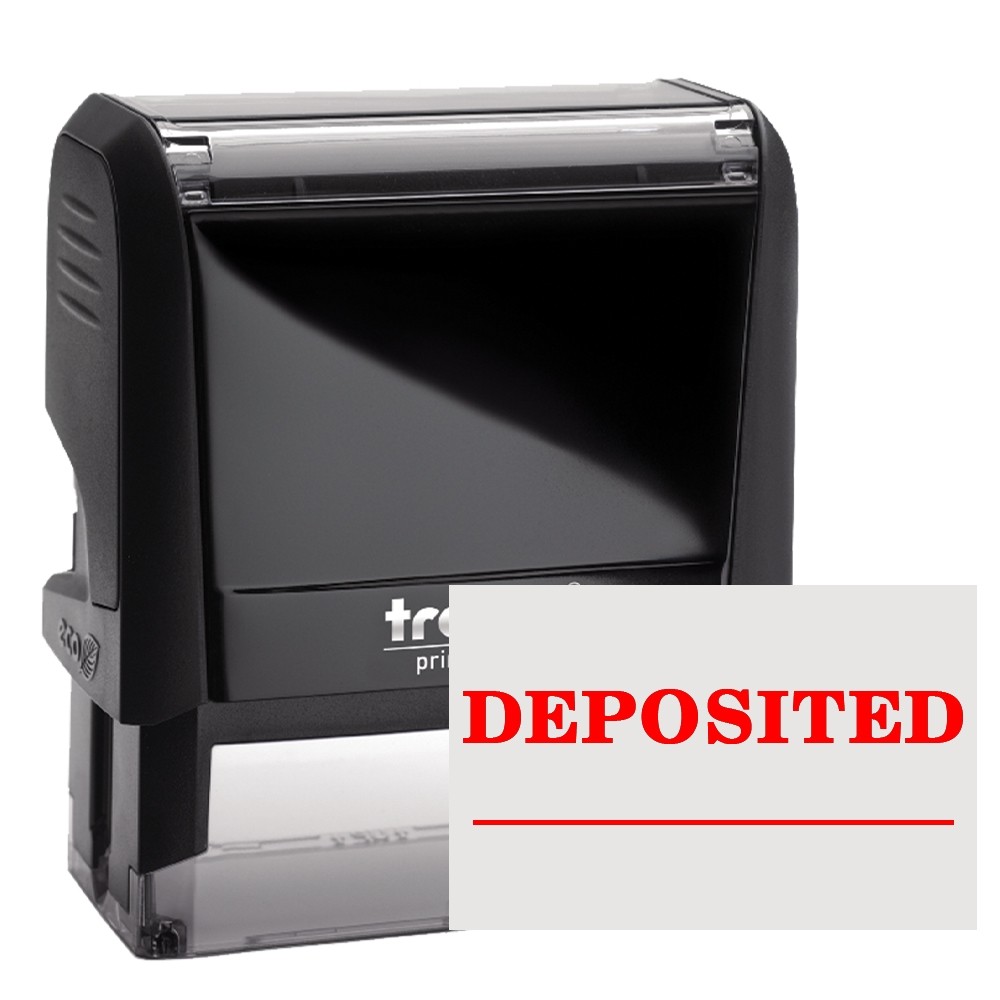 Self-Inking Stamp - Deposited w/ Line - Red Ink - 3"W x 6"H