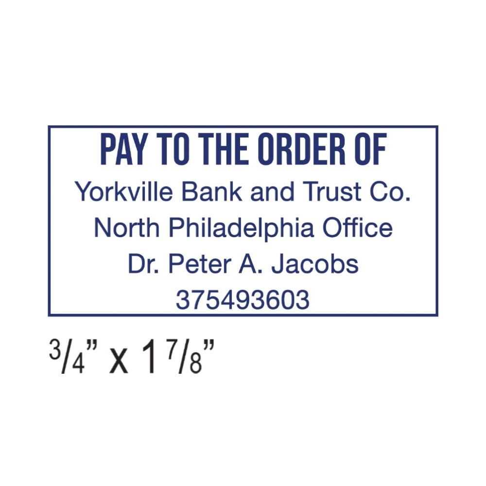 Imprint example for Self Inking Stamp, 1 color ink - 1-7/8W x 3/4H, Up to 5 custom lines in black