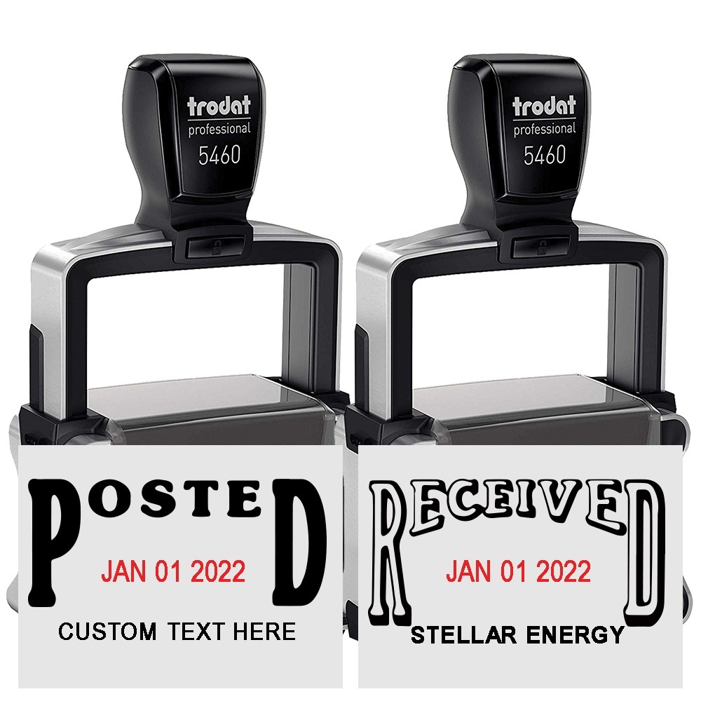 Self-Inking Stamp - Posted & Received Custom Text/Date Set - Black w/ Red - 2 1/8"W x 1-1/4"H