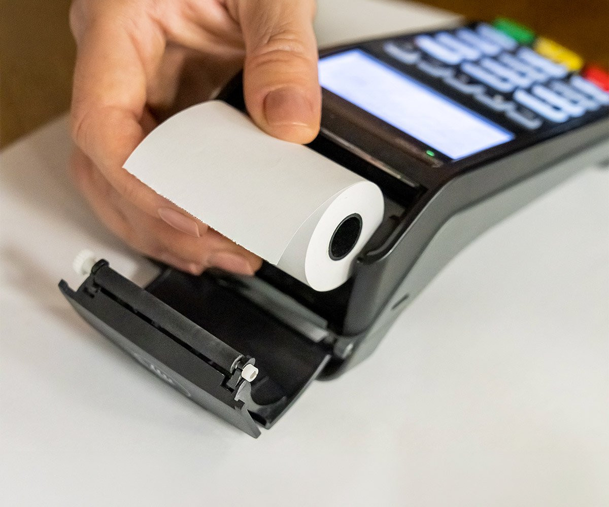 Thermal Paper Roll 48 GSM - 2-1/4W x 50ft L - White - In use