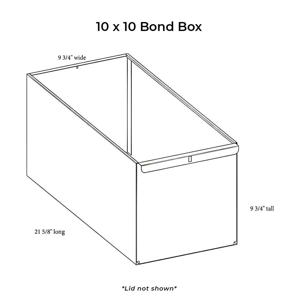 Dimensional diagram of 10 x 10 plastic bond box