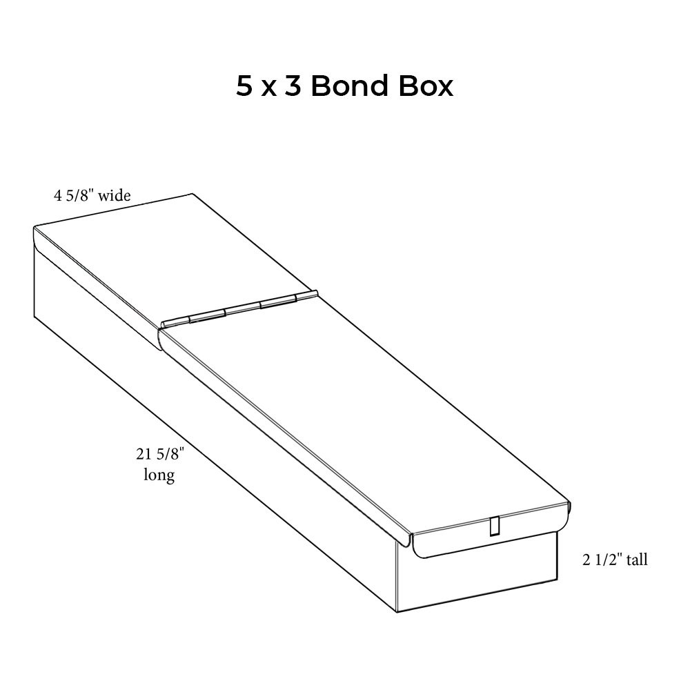 Dimensional diagram of 5 x 3 plastic bond box