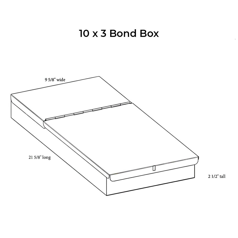 Dimensional diagram of 10 x 3 plastic bond box