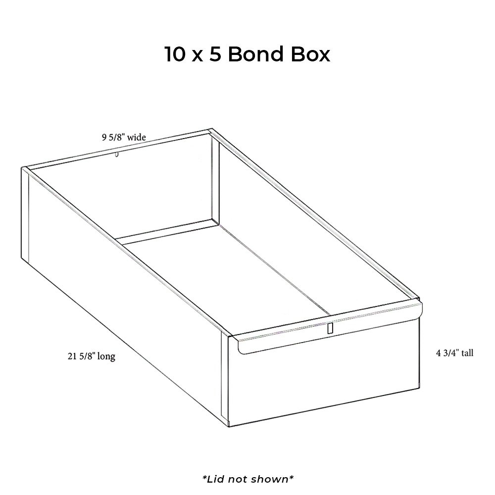 Dimensional diagram of 10 x 5 plastic bond box