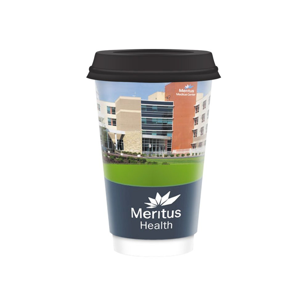 16 oz Promotional Double Wall Insulated Recycled Paper Cup with Black Coffee Style Lid