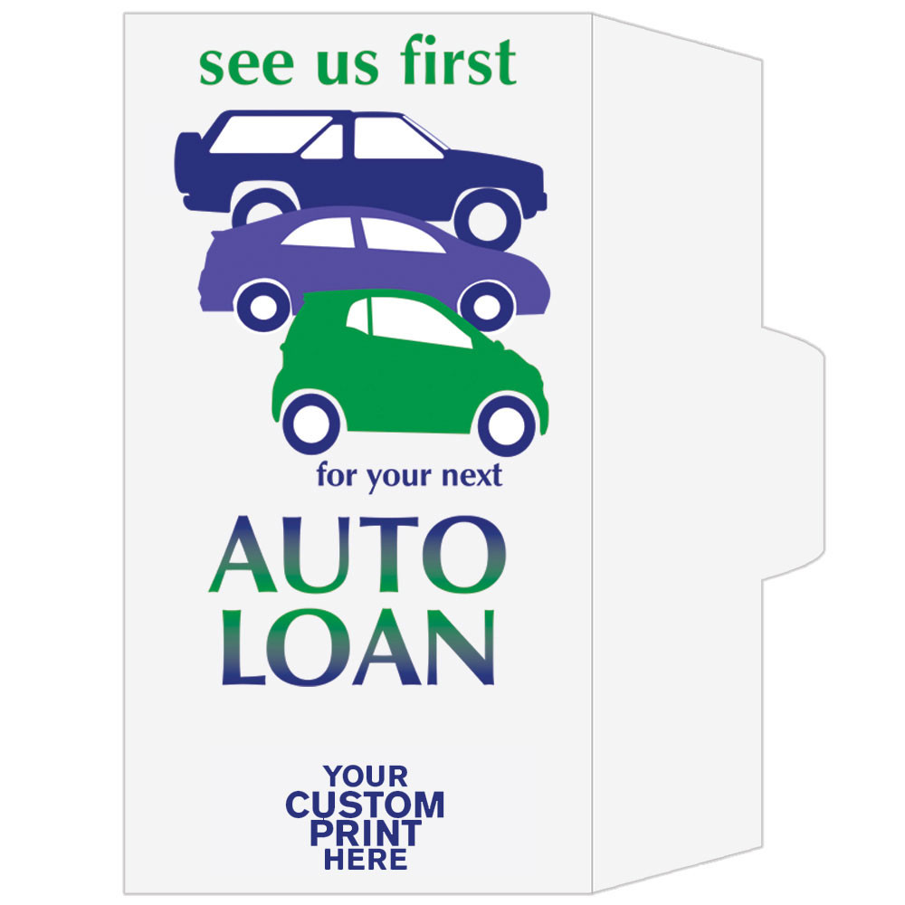 2 Color Pre-Designed Teller Envelopes - See us first - Auto Loan - shown with custom imprint 
