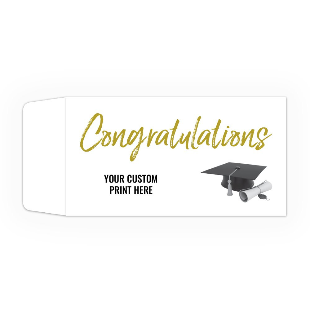 Coin style bank envelopes with imprint location - 2 Color Pre-Designed Drive Up Envelope - Congratulations w/ Hat