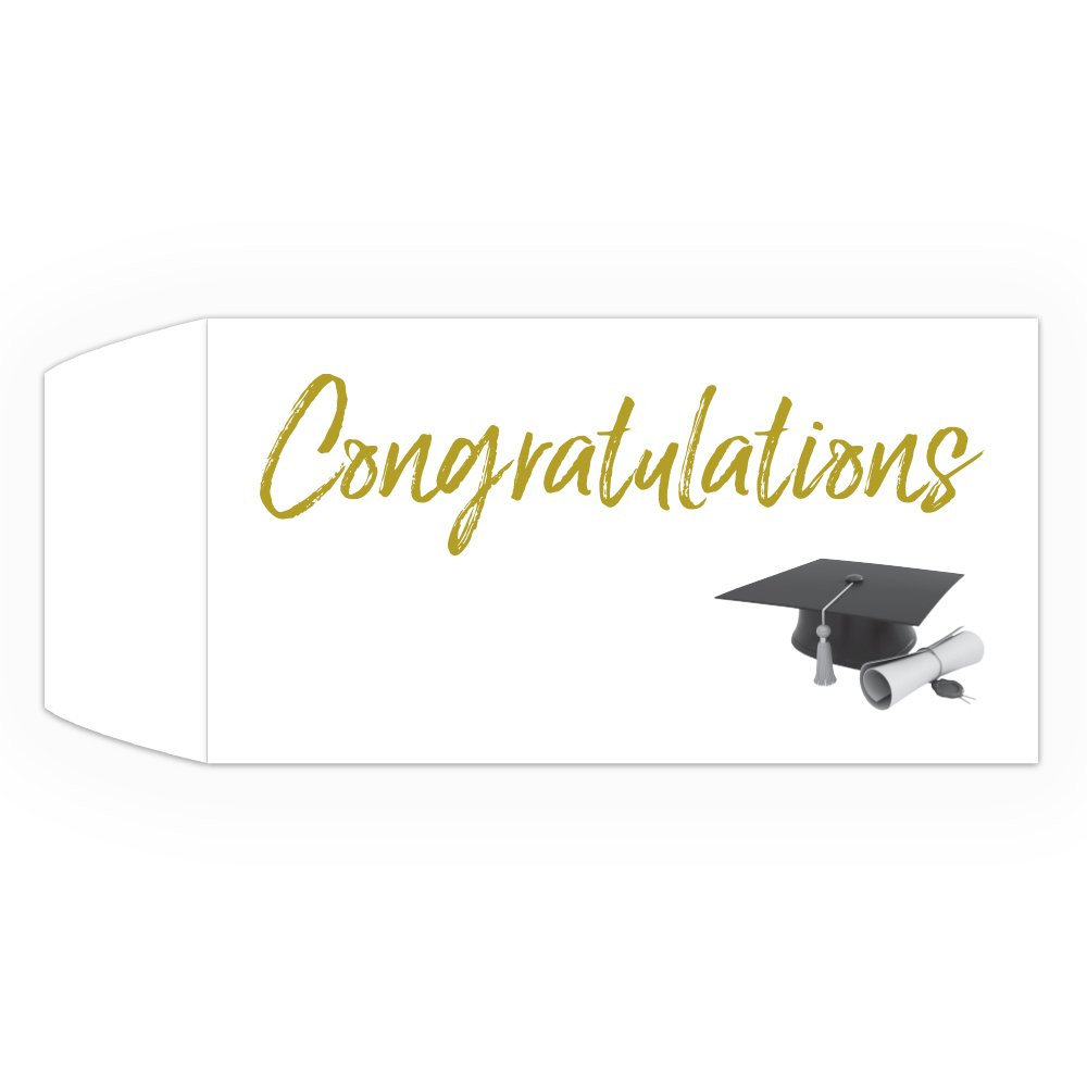 Wide open end bank envelopes for cash - 2 Color Pre-Designed Drive Up Envelope - Congratulations w/ Hat