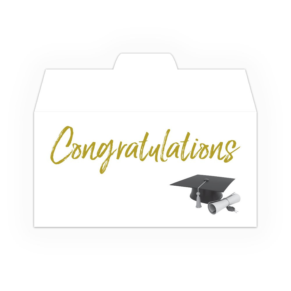 Side open Drive thru money envelopes - 2 Color Pre-Designed Drive Up Envelope - Congratulations w/ Hat