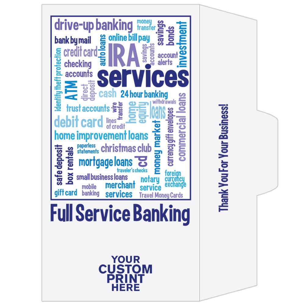 2 Color Pre-Designed Teller Envelopes - Full Service Banking open side with imprint location shown
