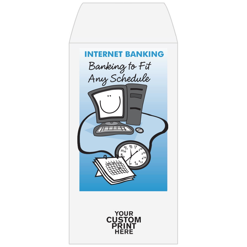 2 Color Pre-Designed Teller Envelopes - Internet Banking - imprint location shown - wide open end 