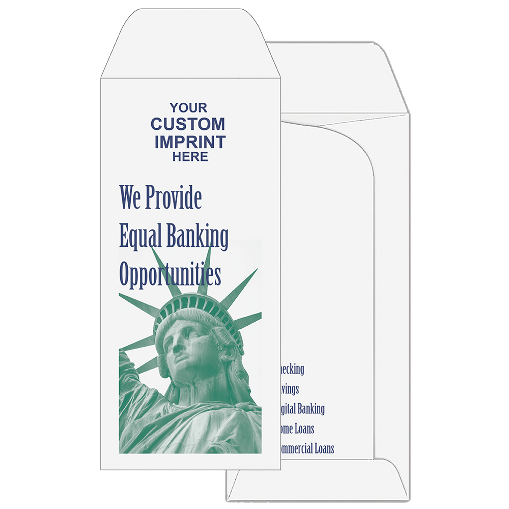 2 Color Pre-Designed Drive Up Envelope - Statue of Liberty - standard open end Money envelope gift ideas for banking customers 