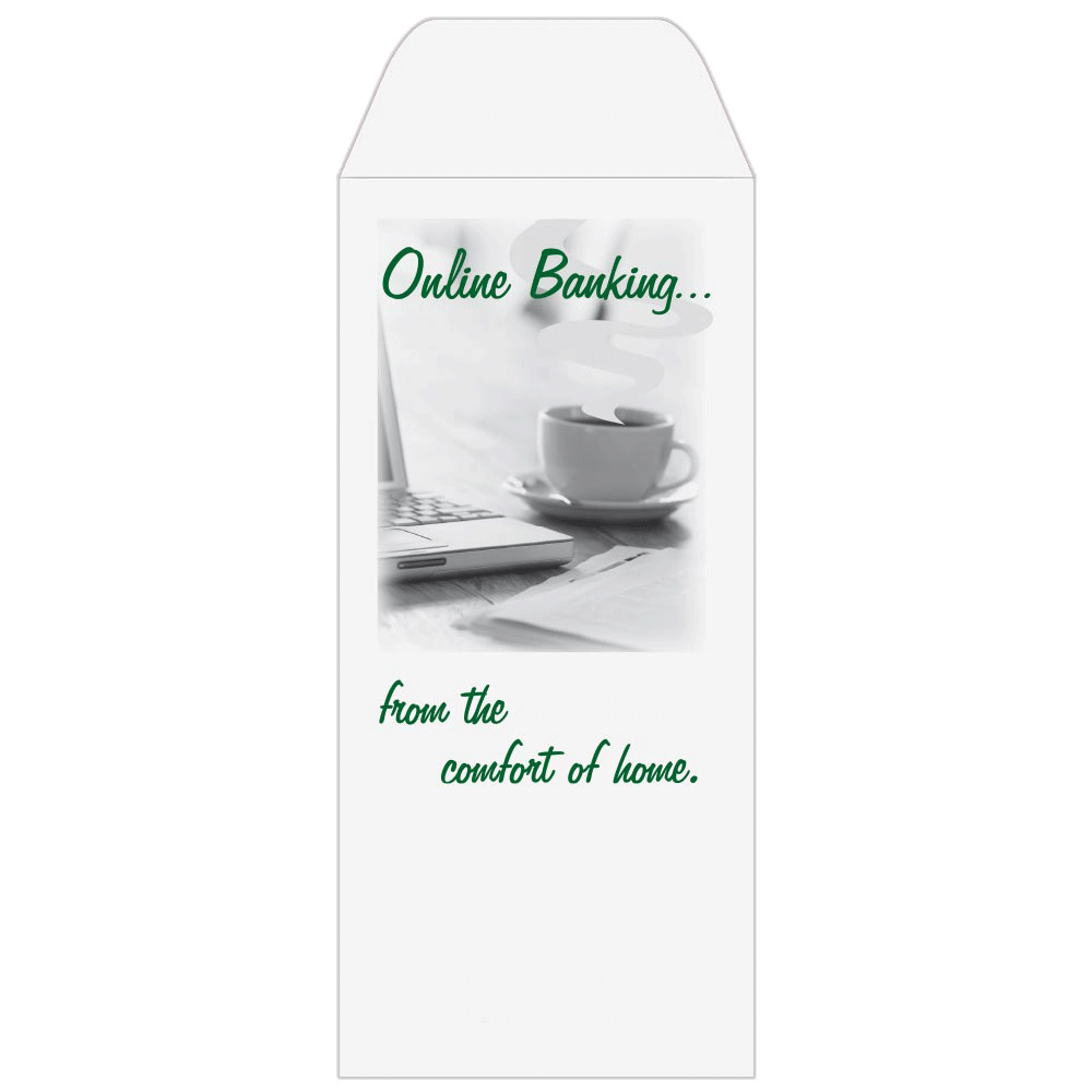 2 Color Pre-Designed Teller Envelopes - Online Banking, Standard open Cash envelopes for drive up bank tellers 