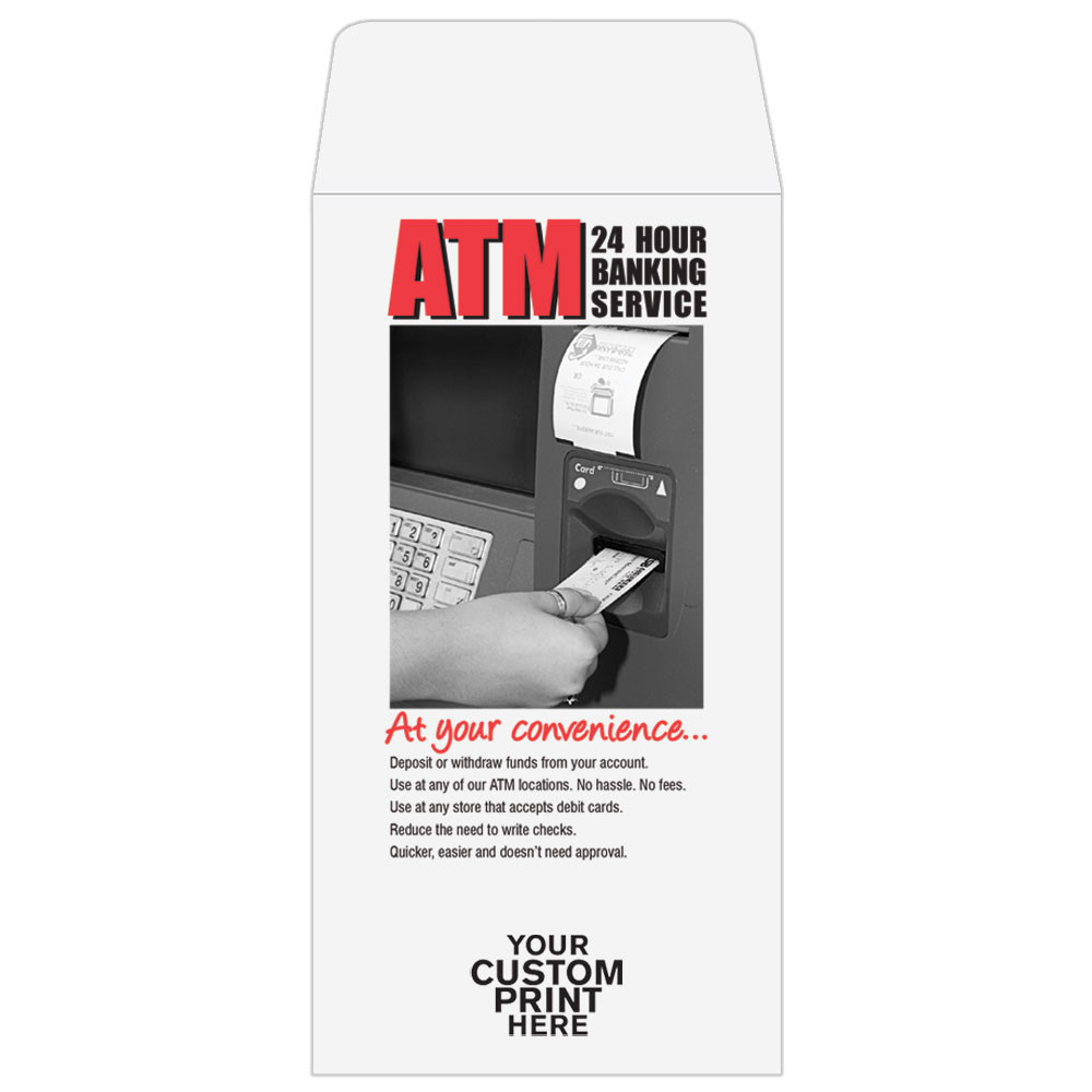 2 Color Pre-Designed Teller Envelopes - ATM 24 Hour Banking, Coin style bank envelopes