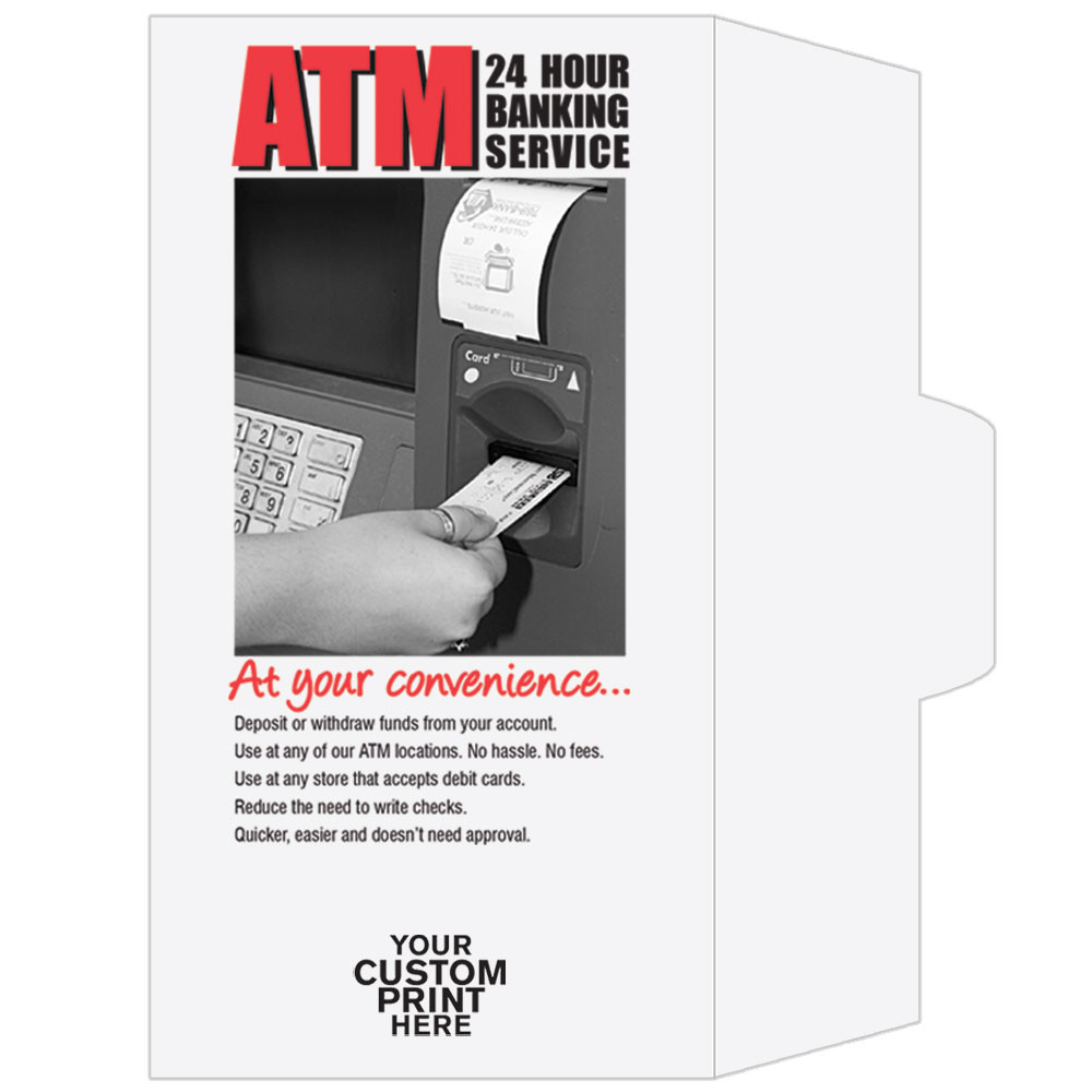 2 Color Pre-Designed Teller Envelopes - ATM 24 Hour Banking, Side open Drive thu money envelopes 