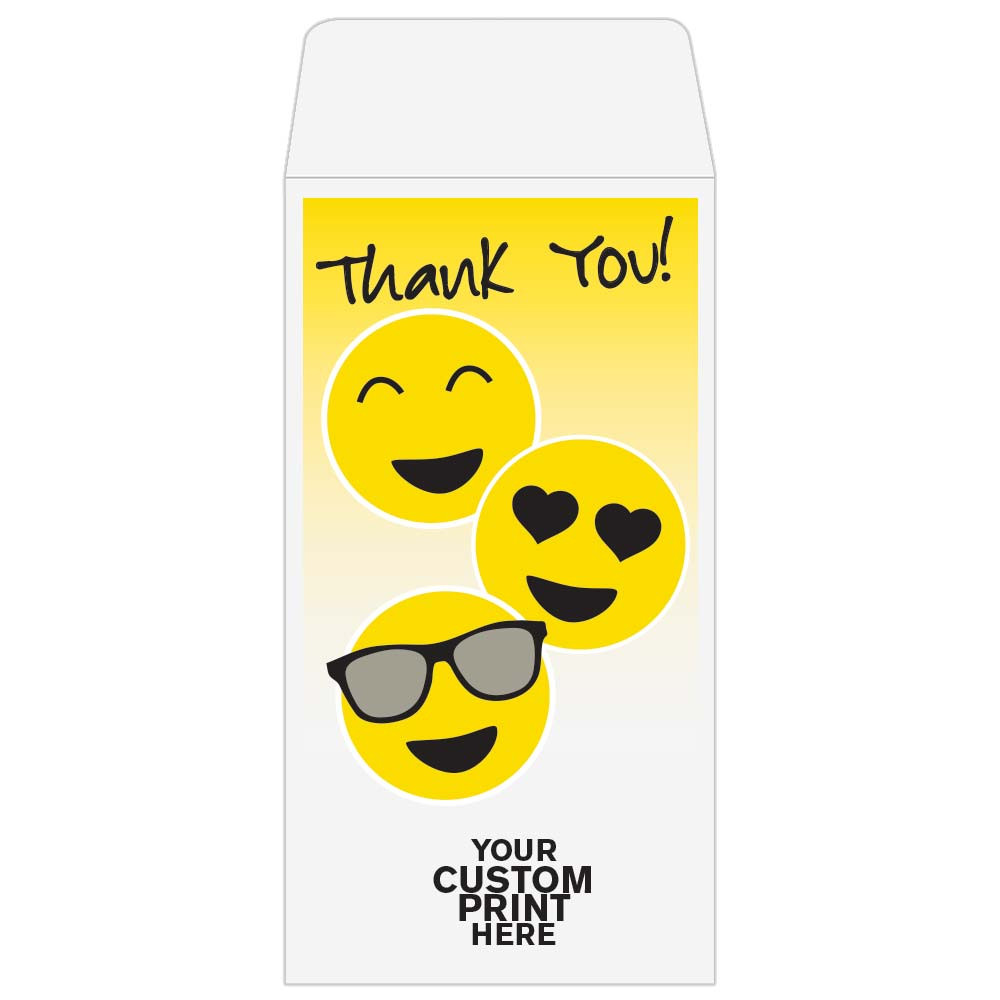 2 Color Pre-Designed Teller Envelopes - Thank you!, Coin style bank envelopes with imprint location