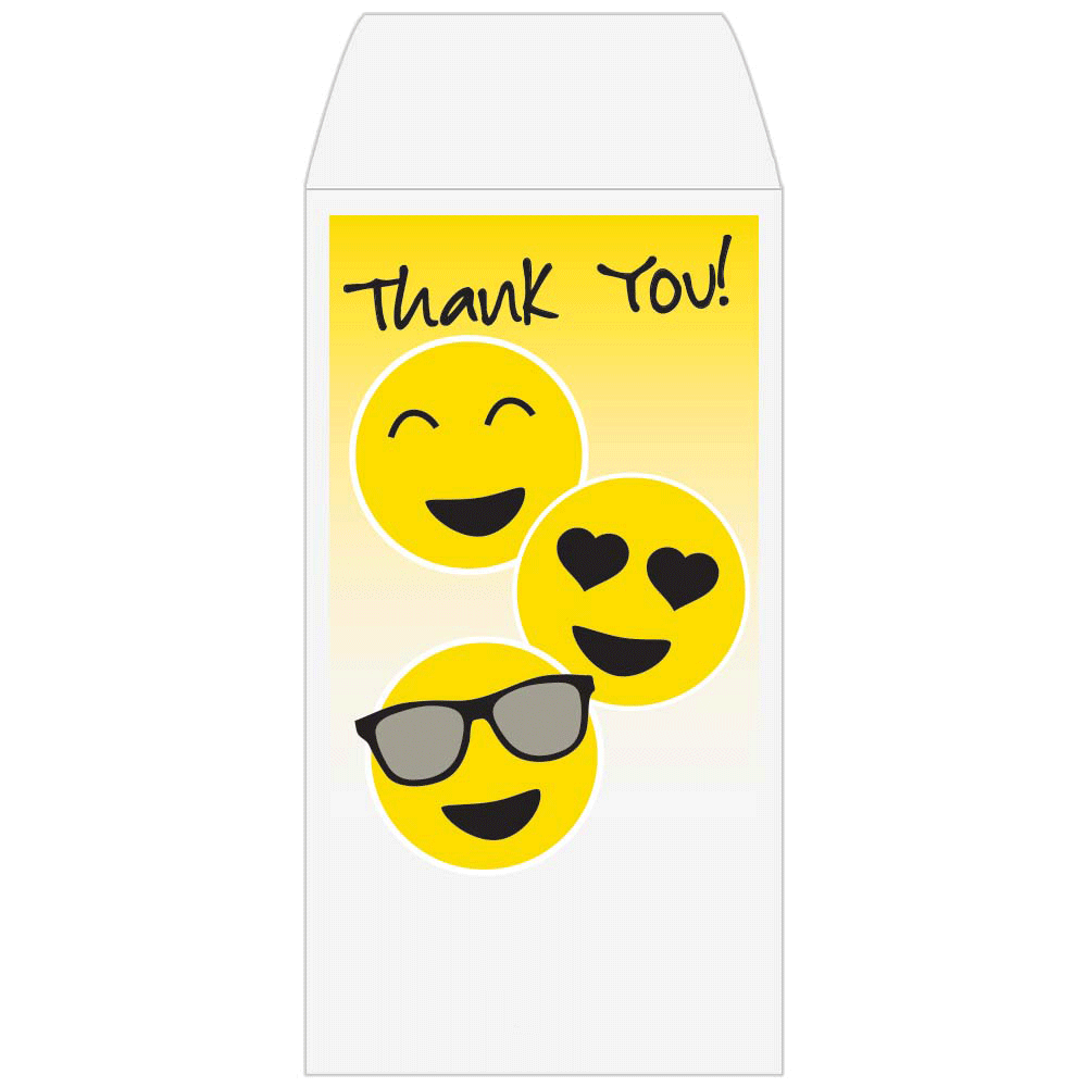 2 Color Pre-Designed Teller Envelopes - Thank you!, Wide open end bank envelopes for cash