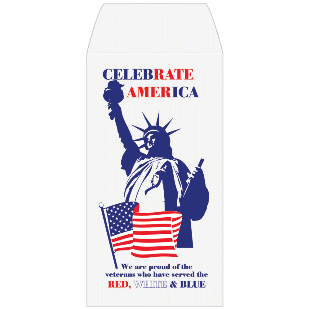 2 Color Pre-Designed Teller Envelopes - Statue of Liberty, Coin style bank envelopes