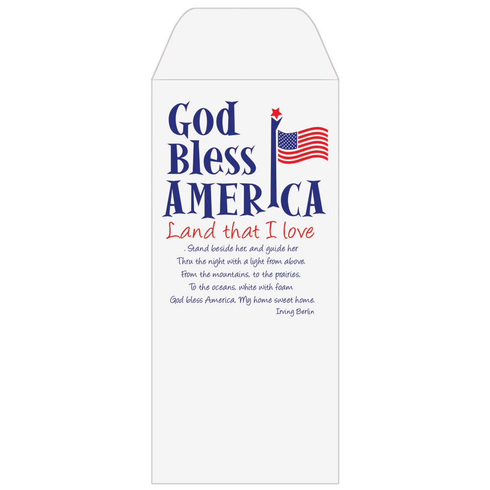 2 Color Pre-Designed Teller Envelopes - God Bless America, Standard open Cash envelopes for drive up bank tellers 