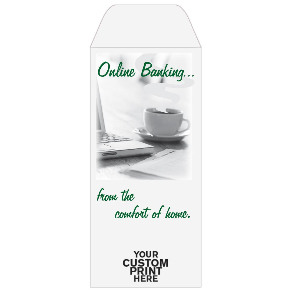 Pre-Designed Drive Up Envelope - Online Banking, Standard open Cash envelopes for drive up bank tellers  with imprint location 