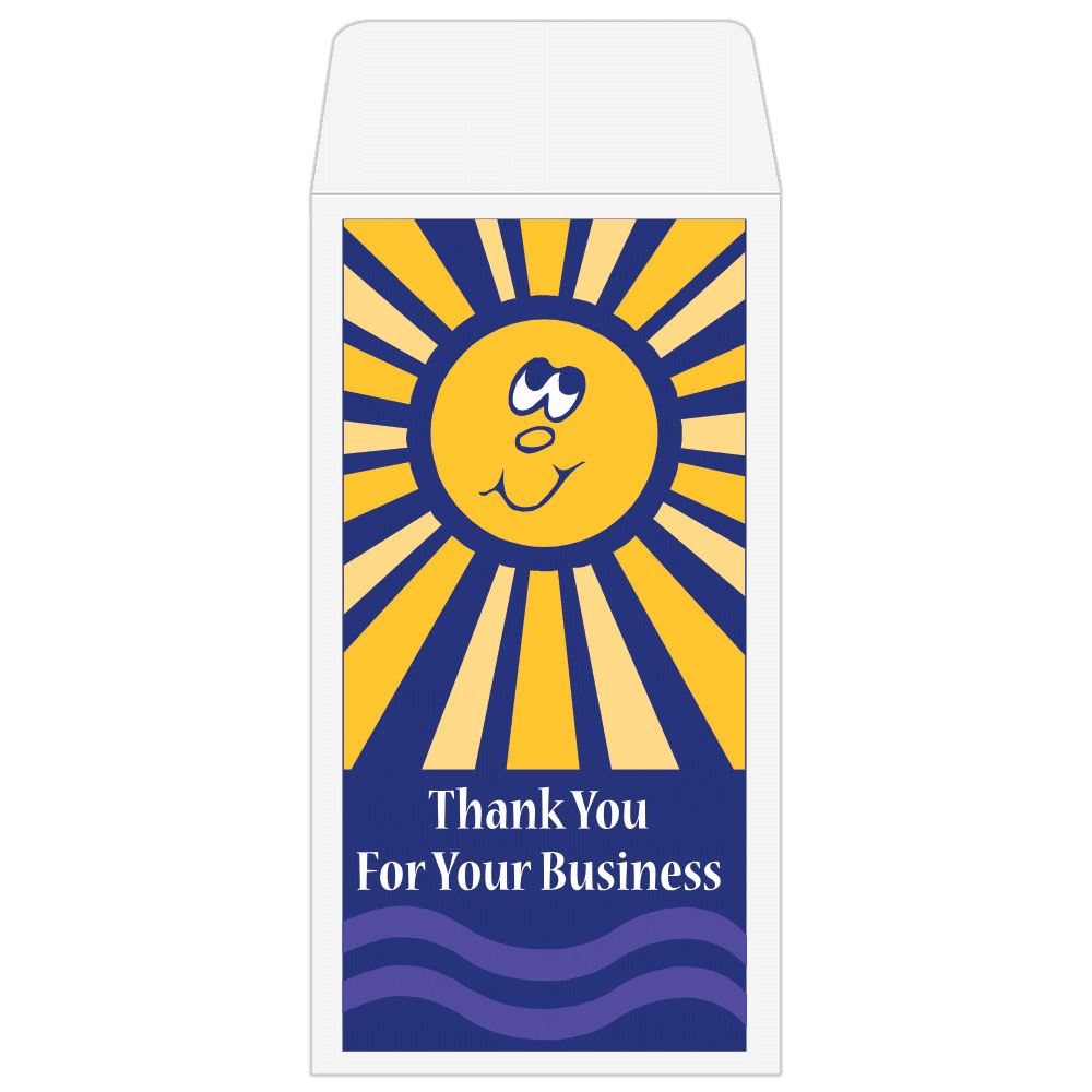 2 Color Pre-Designed Teller Envelopes - Thank You for Your Business - Sun, Coin style bank envelopes