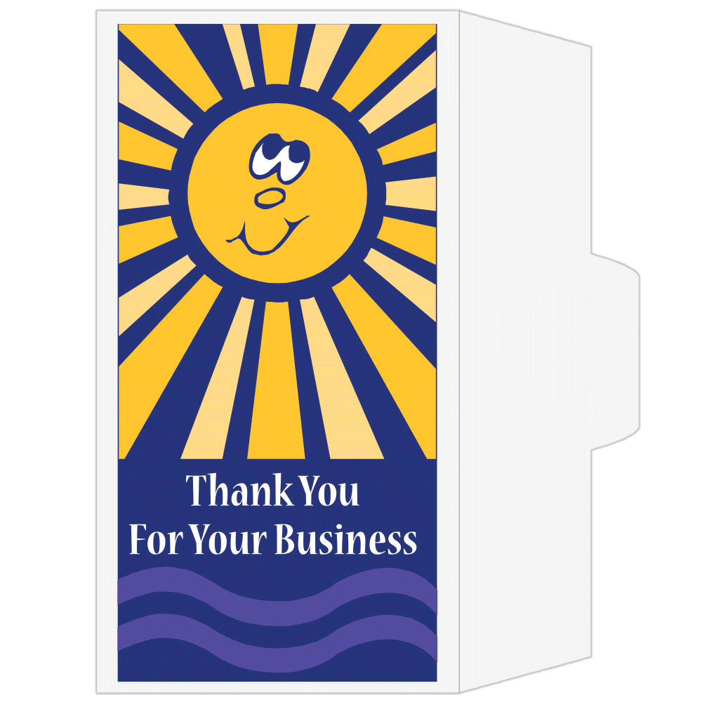 2 Color Pre-Designed Teller Envelopes - Thank You for Your Business - Sun, Side open Drive thru money envelopes 