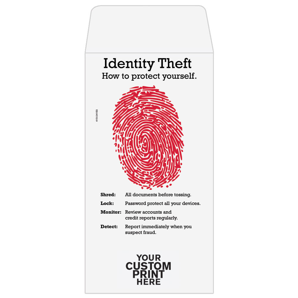 imprint location - standard open end. 2 Color Pre-Designed Teller Envelopes - Identity Theft Protection