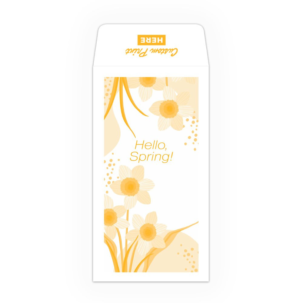 Hello Spring Daffodils DUE Coin Style: Custom Imprint - 1 Color Pre-Designed Drive Up Envelope
