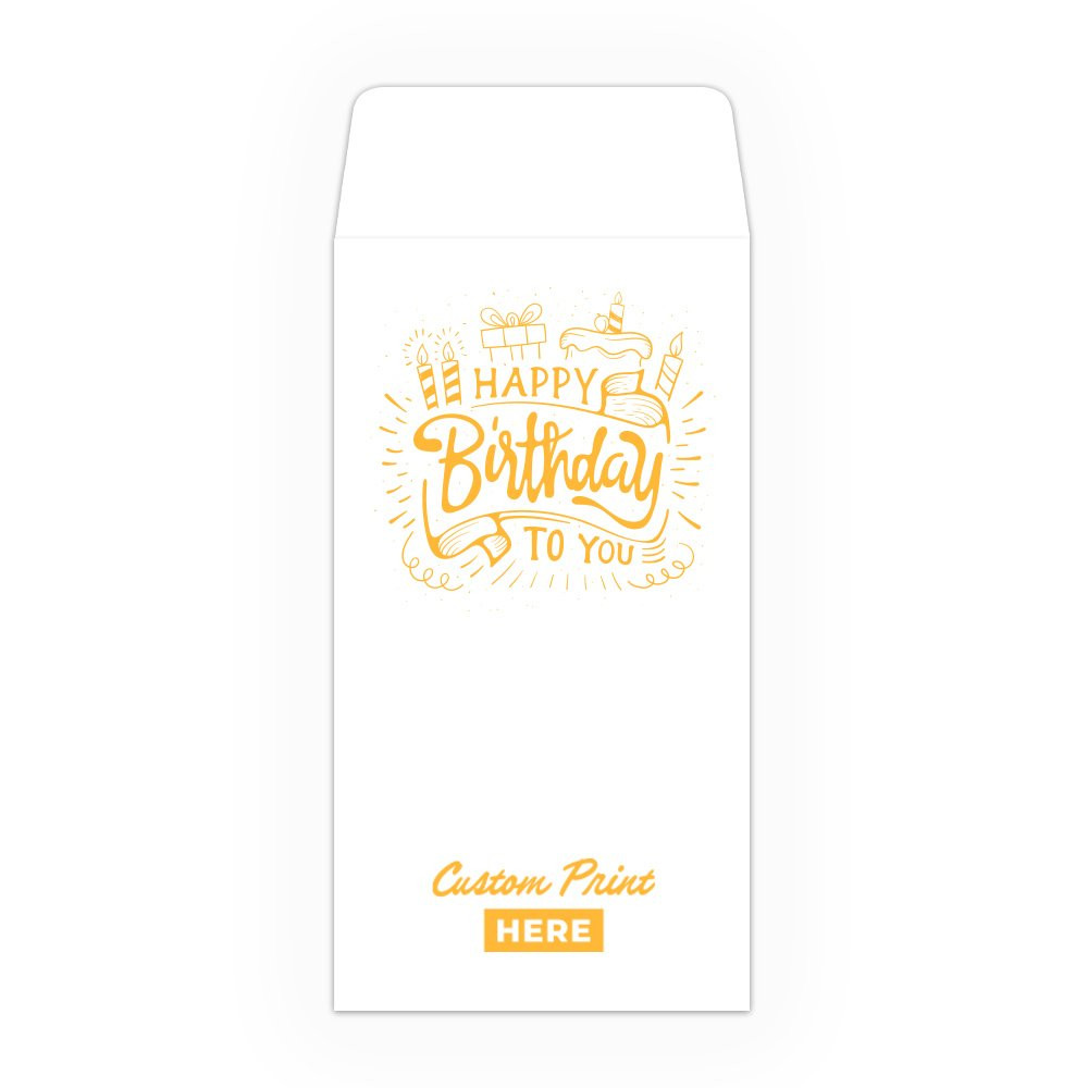 Happy Birthday DUE Coin Style, Yellow: Custom Imprint - 1 Color Pre-Designed Drive Up Envelope 