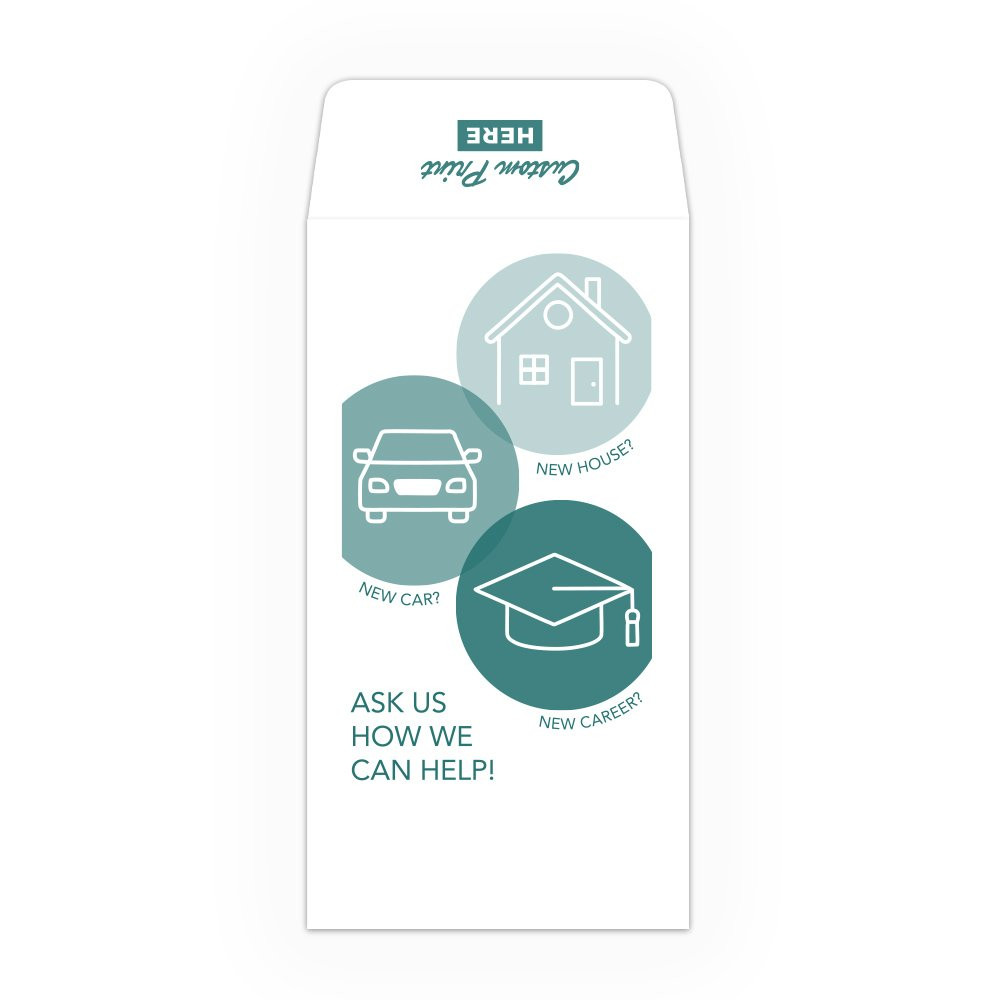 How Can We Help DUE Coin Style, Green: Custom Imprint - 1 Color Pre-Designed Drive Up Envelope