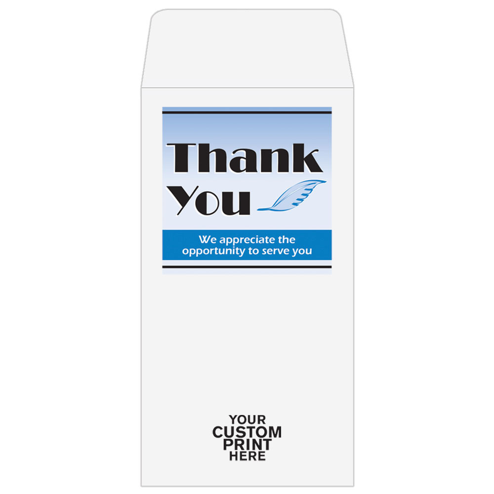 2 Color Pre-Designed Drive Up Envelope - Thank you - Feather, Coin style bank envelopeswith imprint location 