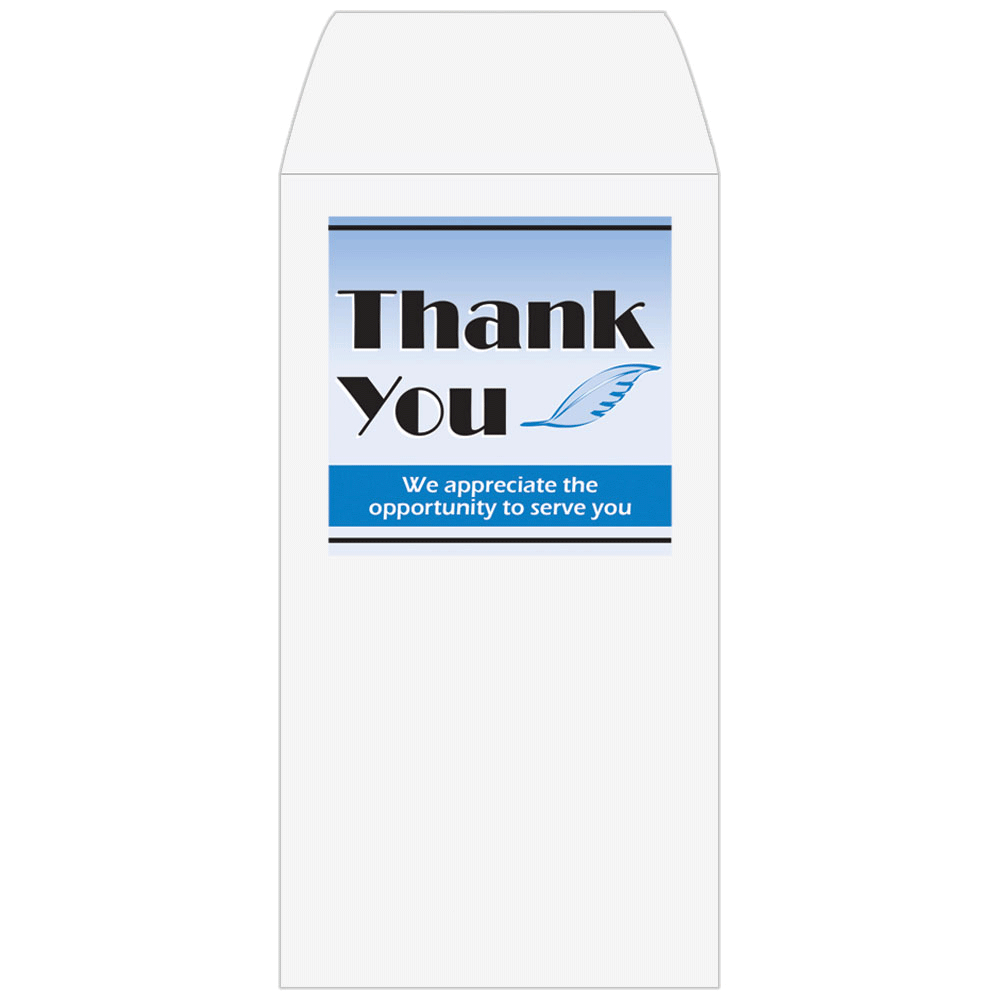 2 Color Pre-Designed Drive Up Envelope - Thank you - Feather, Wide open end bank envelopes for cash