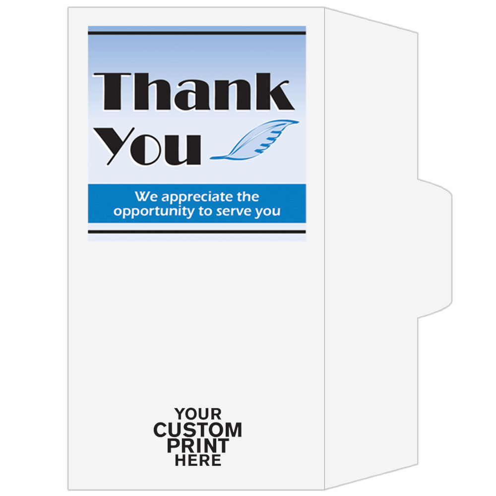 2 Color Pre-Designed Drive Up Envelope - Thank you - Feather, Side open Drive thru money envelopes  with imprint locaiton 