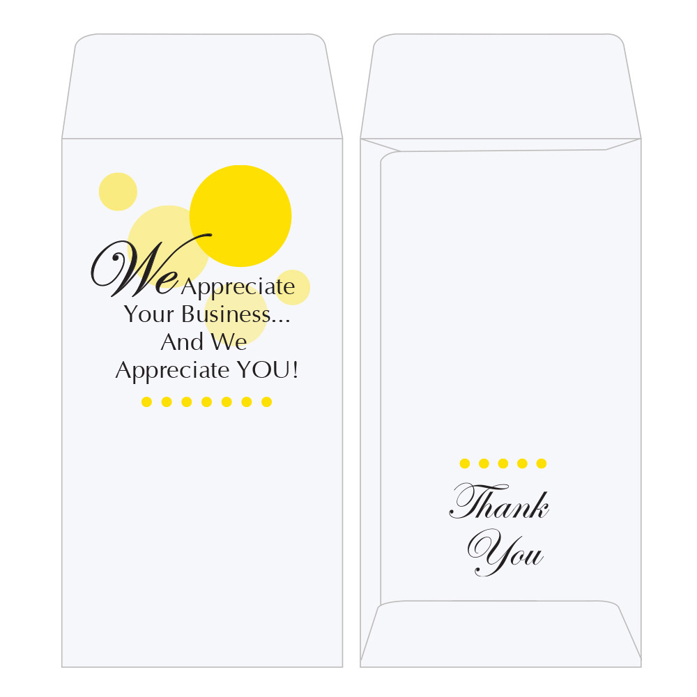 wide open end - 2 Color Pre-Designed Drive Up Envelope - We Appreciate You - Yellow